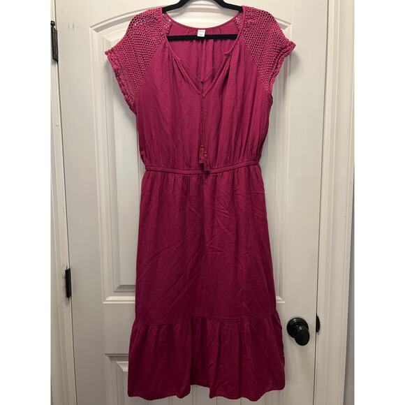 Old Navy Women’s Crochet-Sleeve Waist-Defined Midi Dress Tasseled Size L Purple - Picture 2 of 6